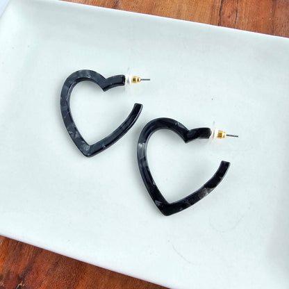 Heart Hoops - Black // Valentine&