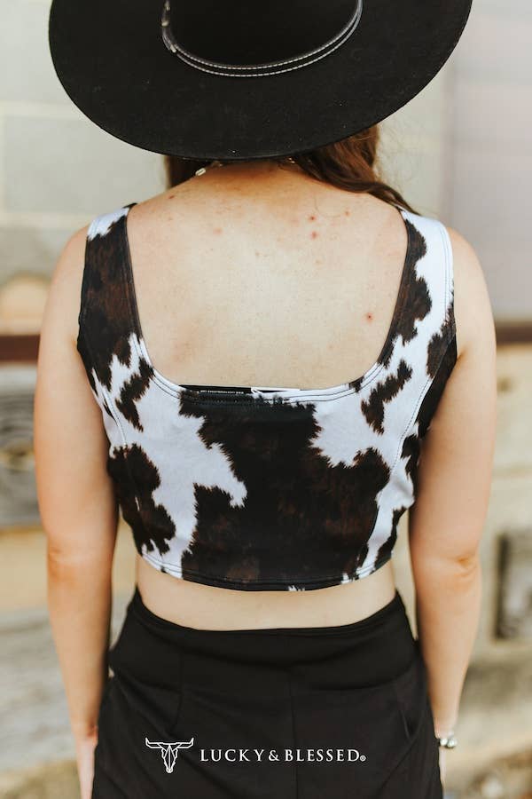Brown Cow Printed Thick Strap Corset Top Lucky &amp; Blessed