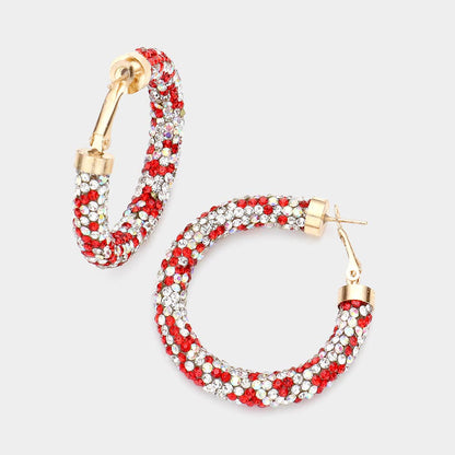 Rhinestone Pave Hoop Earrings
: Red Mt