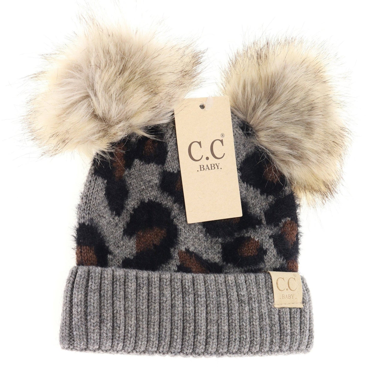 BABY Leopard Double Pom C.C Beanie BABY2061POMPOM: Latte
