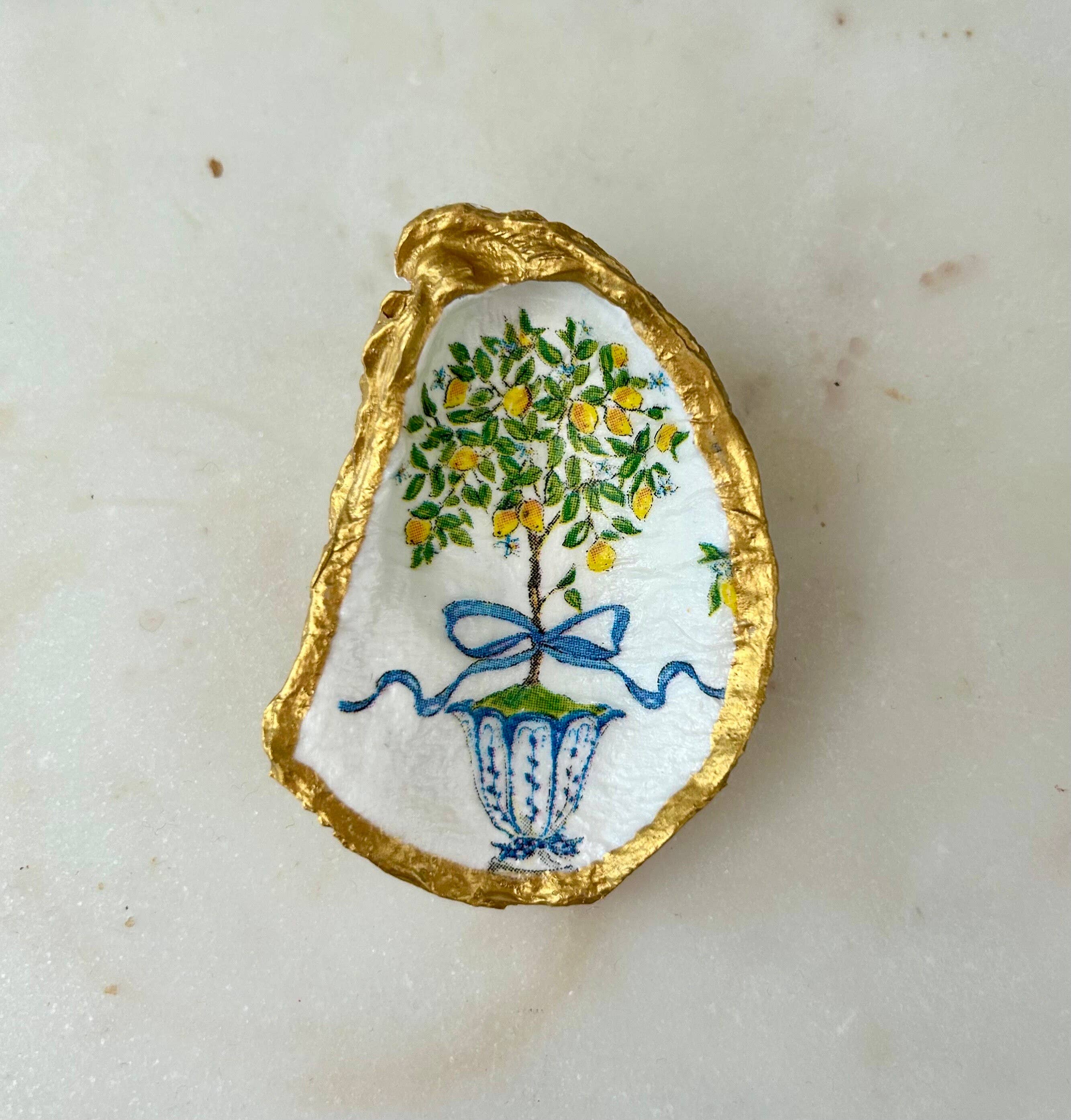 Lemon Tree Topiary Oyster Shell Jewelry Dish: Small