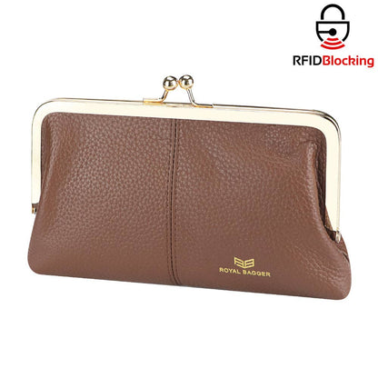 1468 Leather RFID Kiss-Lock Wallet: Coffee