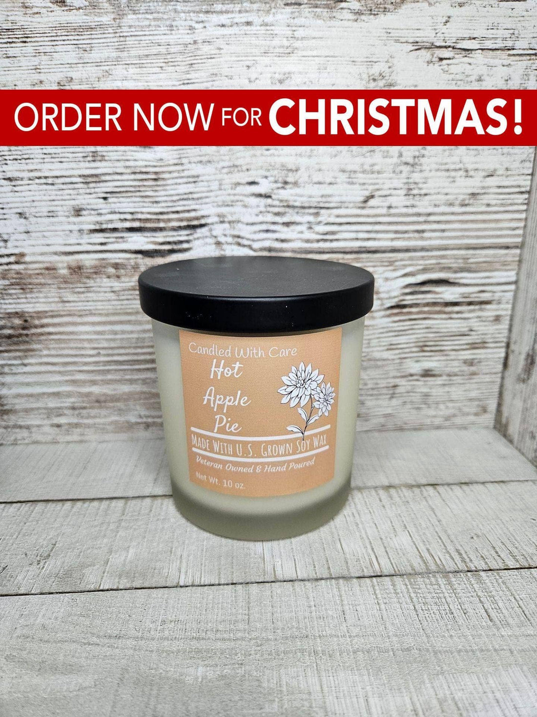 Hot Apple Pie Soy Wax Candle with Wood Wick Hand Poured: 16 oz.