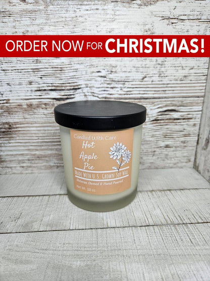 Hot Apple Pie Soy Wax Candle with Wood Wick Hand Poured: 16 oz.