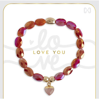Love You Heart Charm Stretch Bracelet - Valentine&