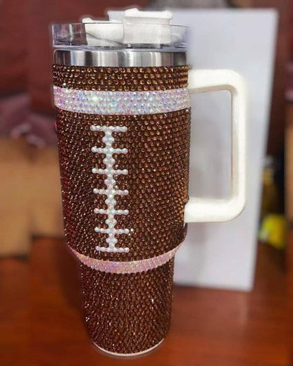 Brown Crystal Football &quot;Blinged Out&quot; 40 Oz. Tumbler