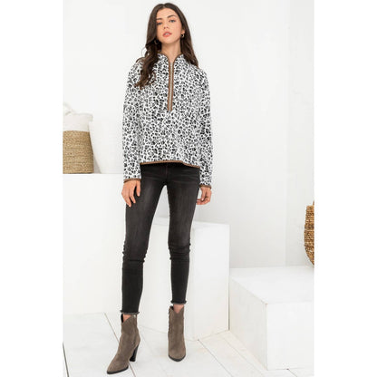 THML Cheetah Half Zip Sweater: WHITE