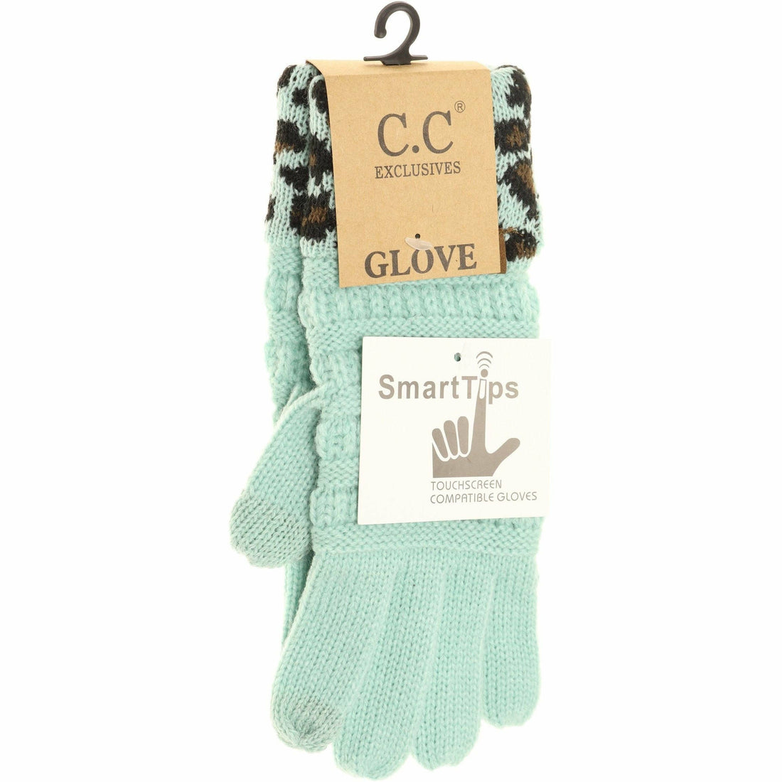 Solid Cable Knit Leopard Cuff CC Women&