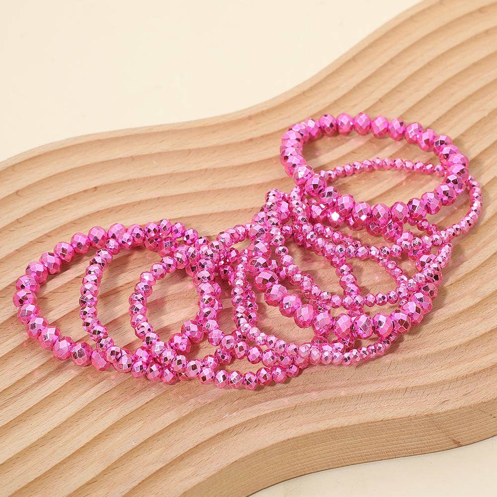 9PCS - Faceted Beaded Stretch Multi Layered Bracelets: Gray