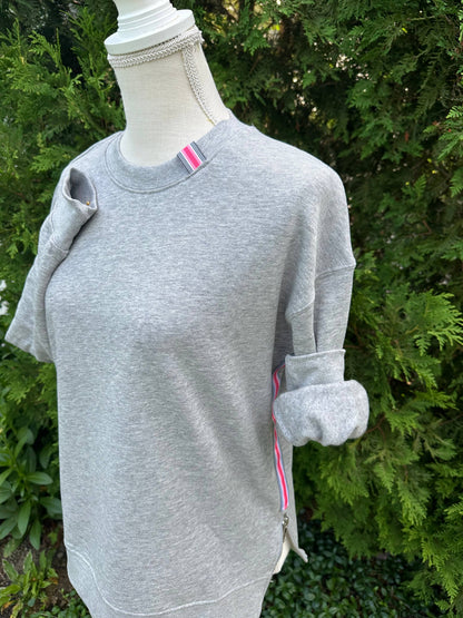 Danny Sweatshirt by Pearly Vines - Grey w Black, Coral &amp; Pink Stripe Ribbon: Grey w Black Coral &amp; Pink Stripe Ribbon / S (4-6) sweatshirt only