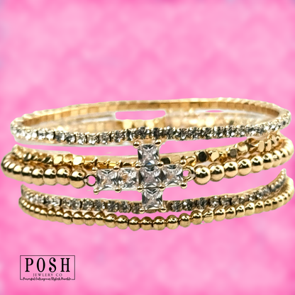 Cross bracelet set: Gold