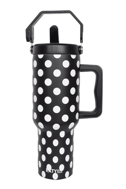 Black &amp; White Polka Dots Tumbler With Designs: Black