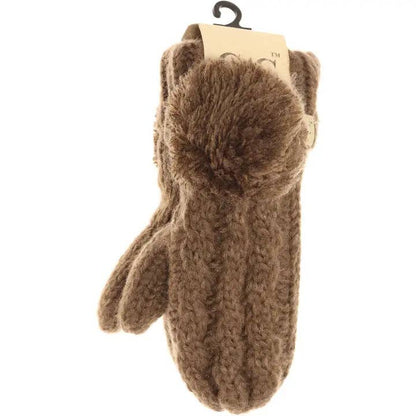 Kids CC Solid Pom Fuzzy Lined Mittens MT24KIDS: Coral