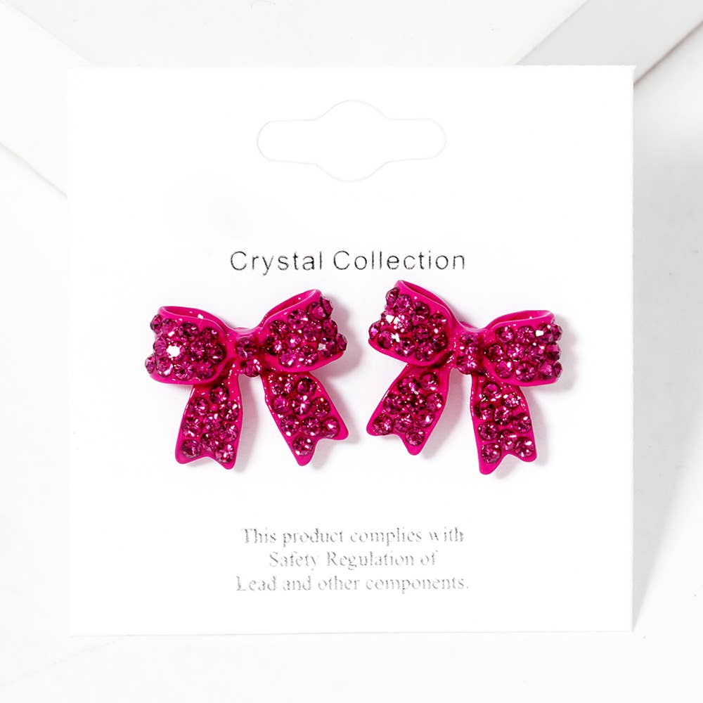 Crystal Rhinestone Pave Bow Stud Earrings
: Topaz