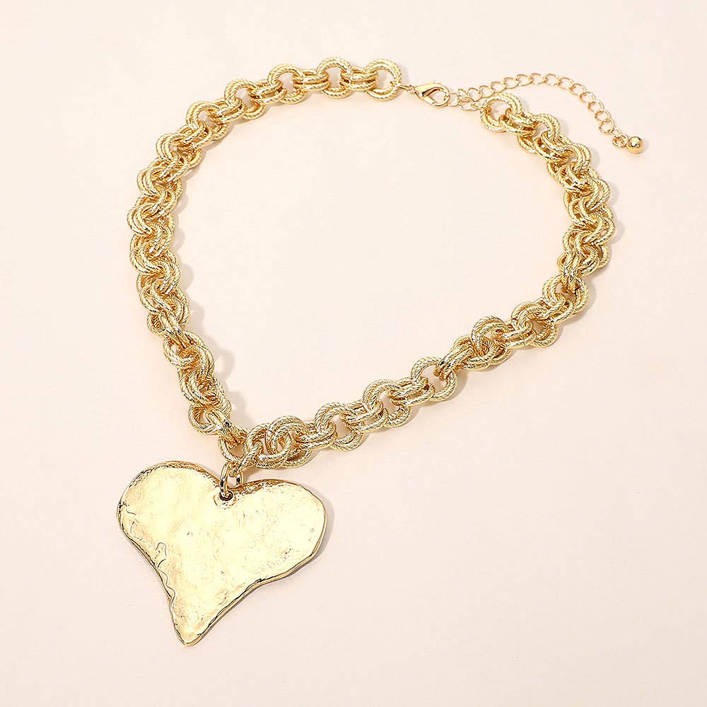 Metal Heart Pendant Chunky Chain Necklace