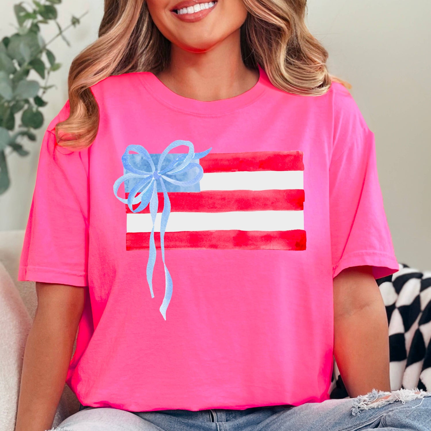 Coquette American Flag July 4th Graphic Shirt |Comfort Color: White / Large