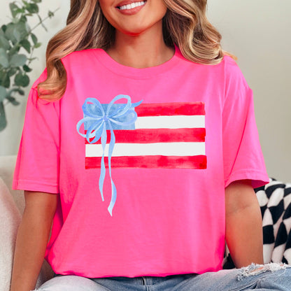 Coquette American Flag July 4th Graphic Shirt |Comfort Color: White / Large