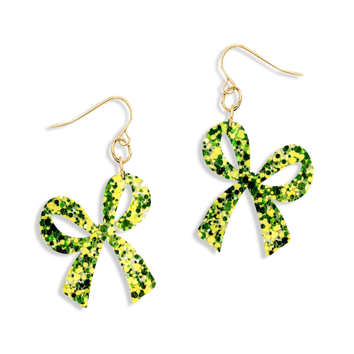 Green &amp; Gold Glitter Bow Earrings