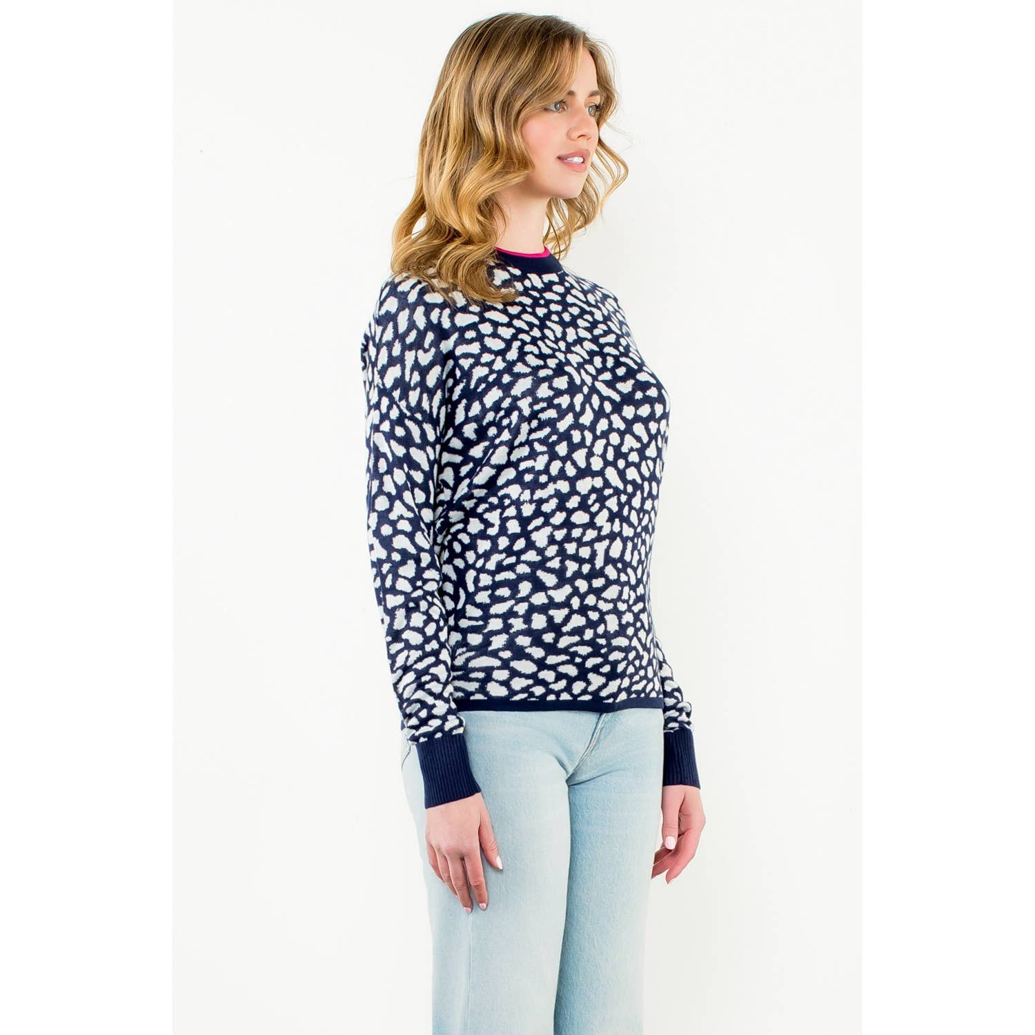 Spotted Pullover Sweater: NAVY