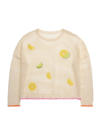 SHIRALEAH CITRUS MESH SWEATER: SIZE LARGE