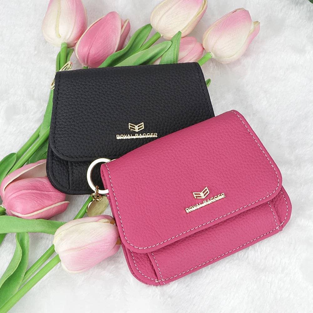 2443 Leather RFID Keychain Wallet: Black