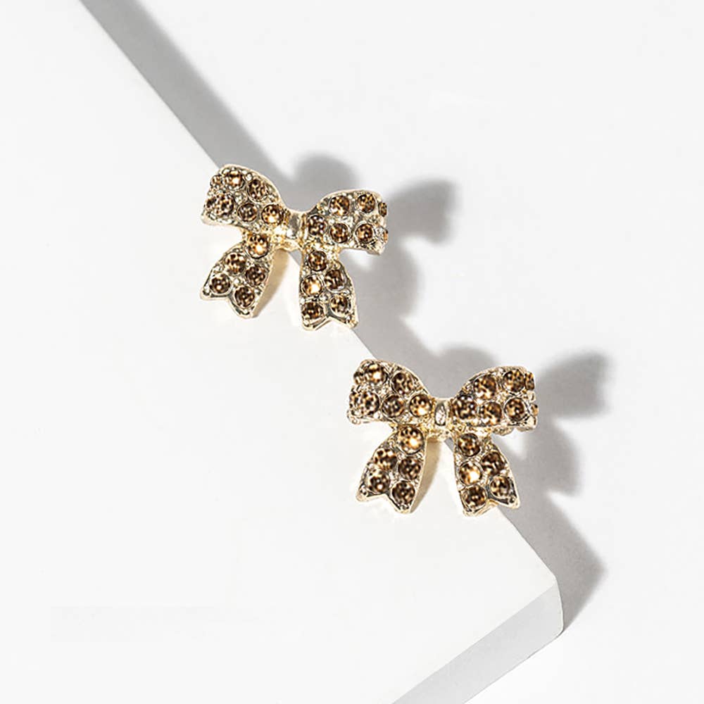 Crystal Rhinestone Bow Stud Earrings: Jet Black