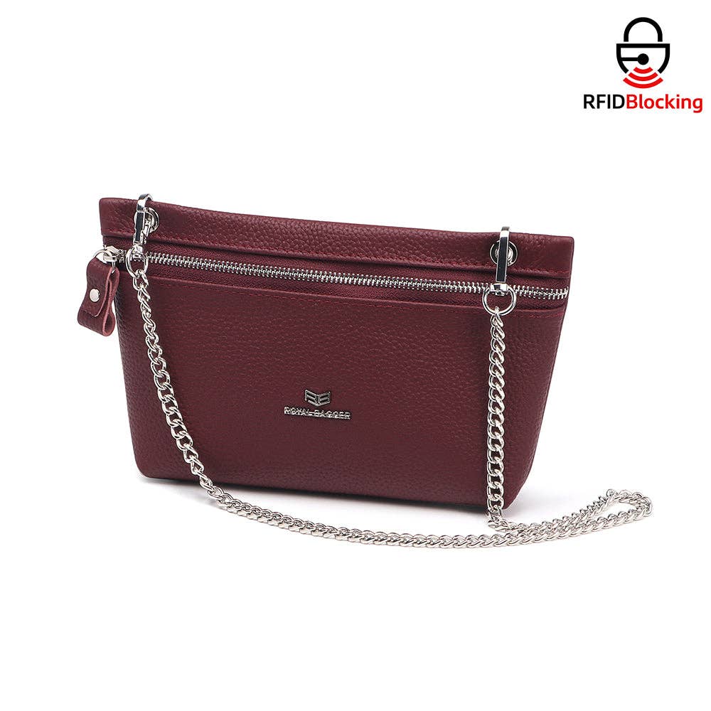 Genuine Leather RFID Crossbody Wallet: WineRed