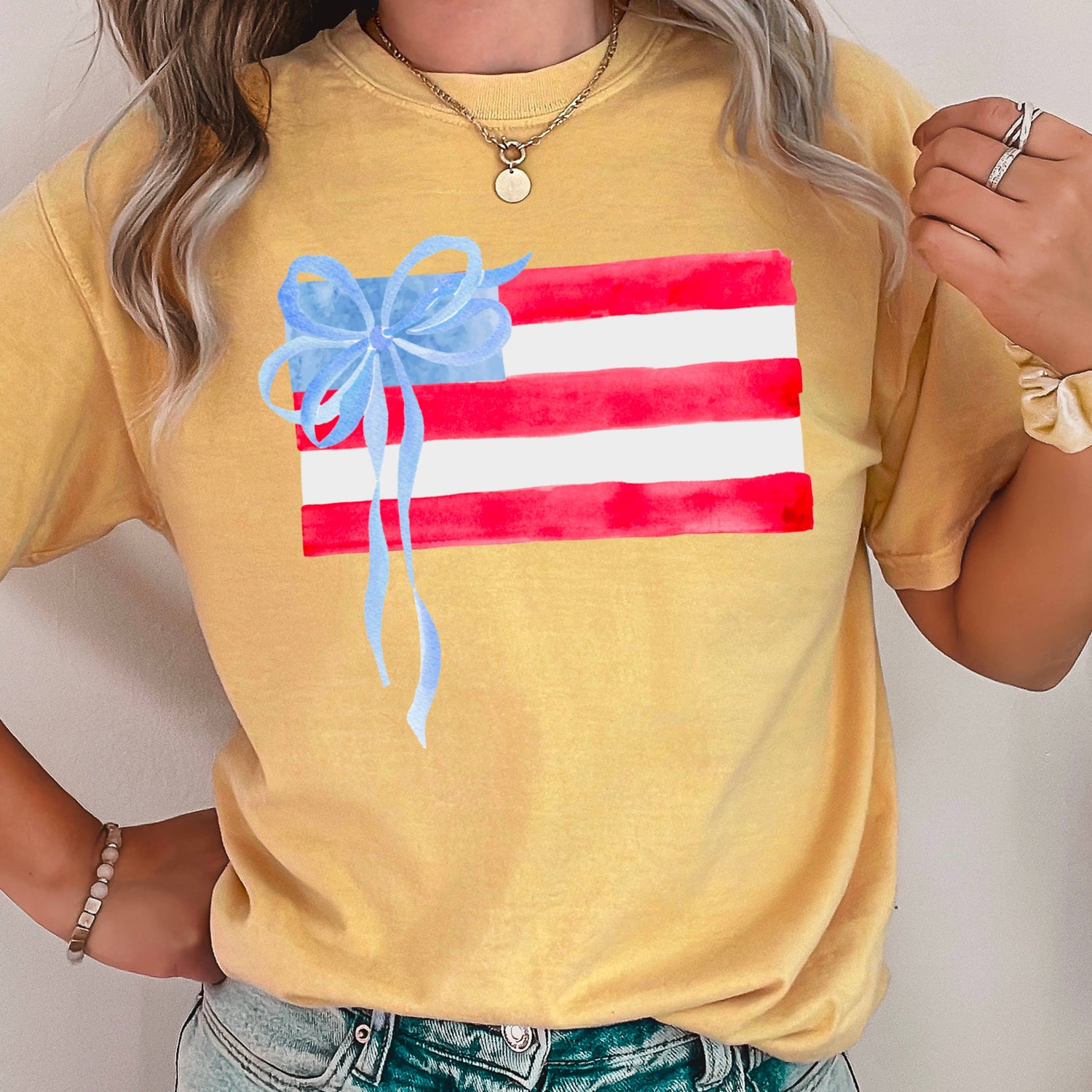 Coquette American Flag July 4th Graphic Shirt |Comfort Color: White / Large