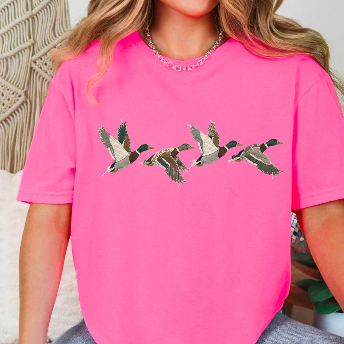 Patchwork Mallard Duck Graphic T-Shirt | Gildan : White / Large