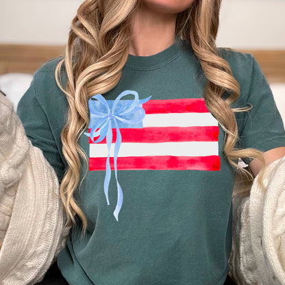 Coquette American Flag July 4th Graphic Shirt |Comfort Color: White / Large