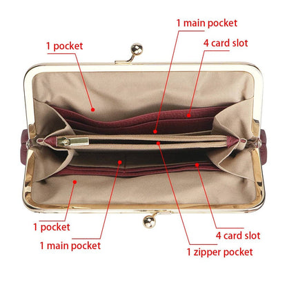 3468 Leather RFID Kiss-Lock Wallet: Brown