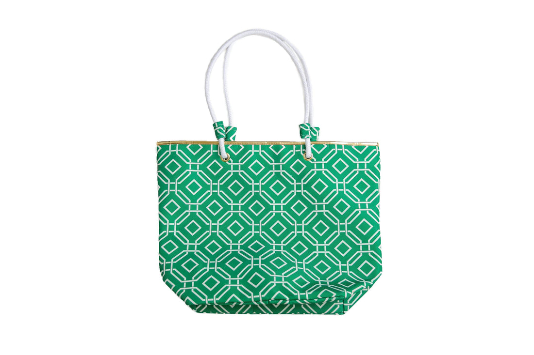 Catalina Tote Bag - Green and White Octagon by TOP IT OFF
