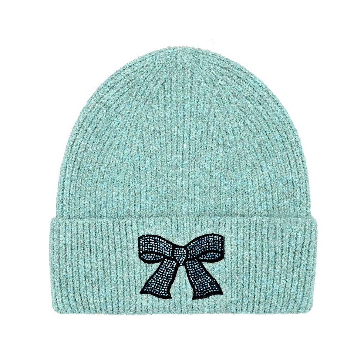 Rhinestone Ribbon Bow Embellishment C.C Beanie HTE0150: Lt. Grey