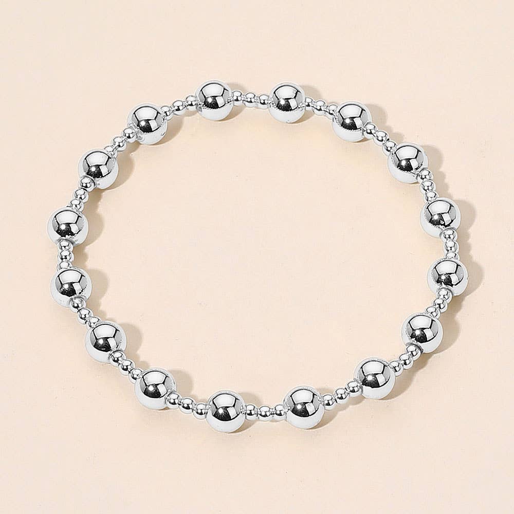 Stainless Steel Alternating Beaded Stretch Bracelet: Silver,Two Tone