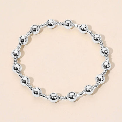 Stainless Steel Alternating Beaded Stretch Bracelet: Silver,Two Tone