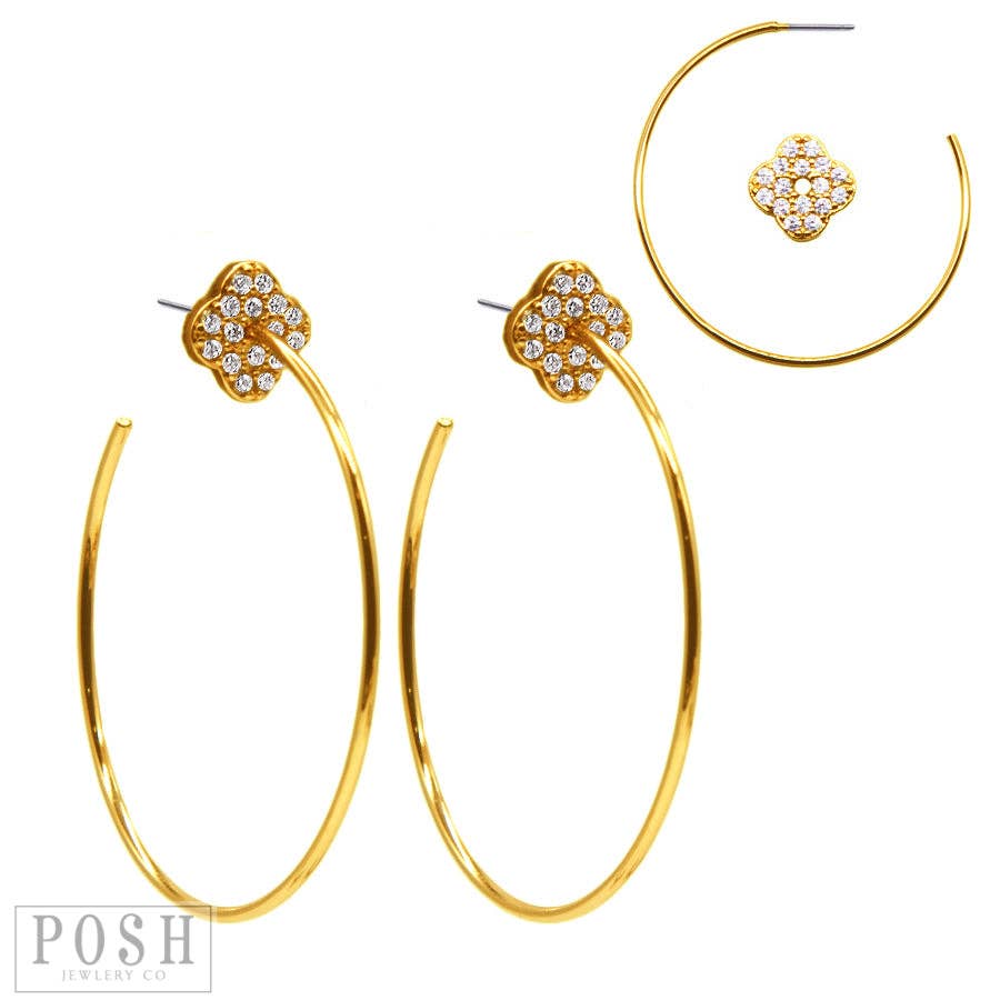 Hoop earring with clover charm, Silver