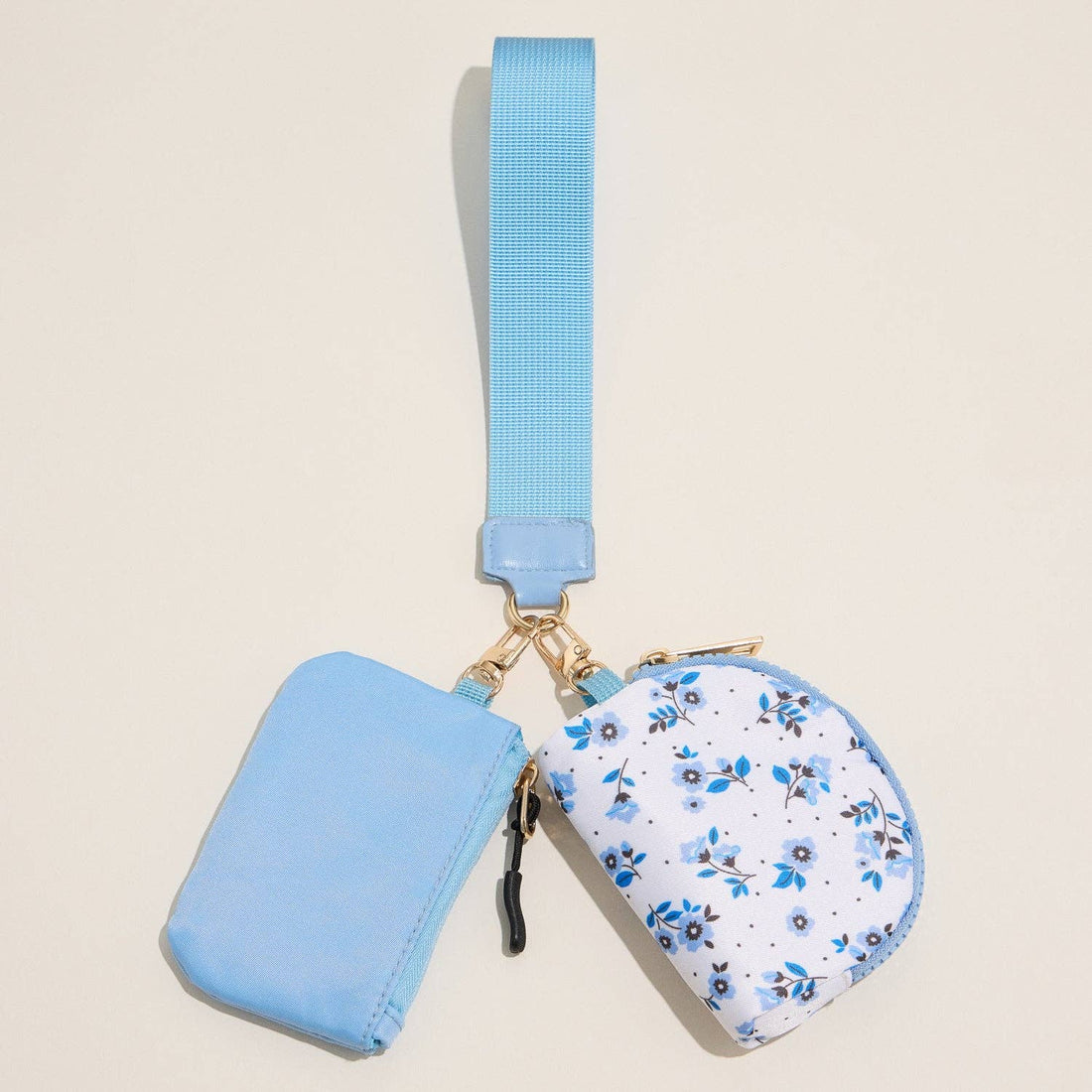Blue Floral Nylon Pouch Wristlet: Blue / One / 5AC78062