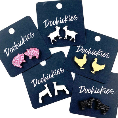Show Animal Studs by Doohickies - Western Earrings: Black Glitter Cows
