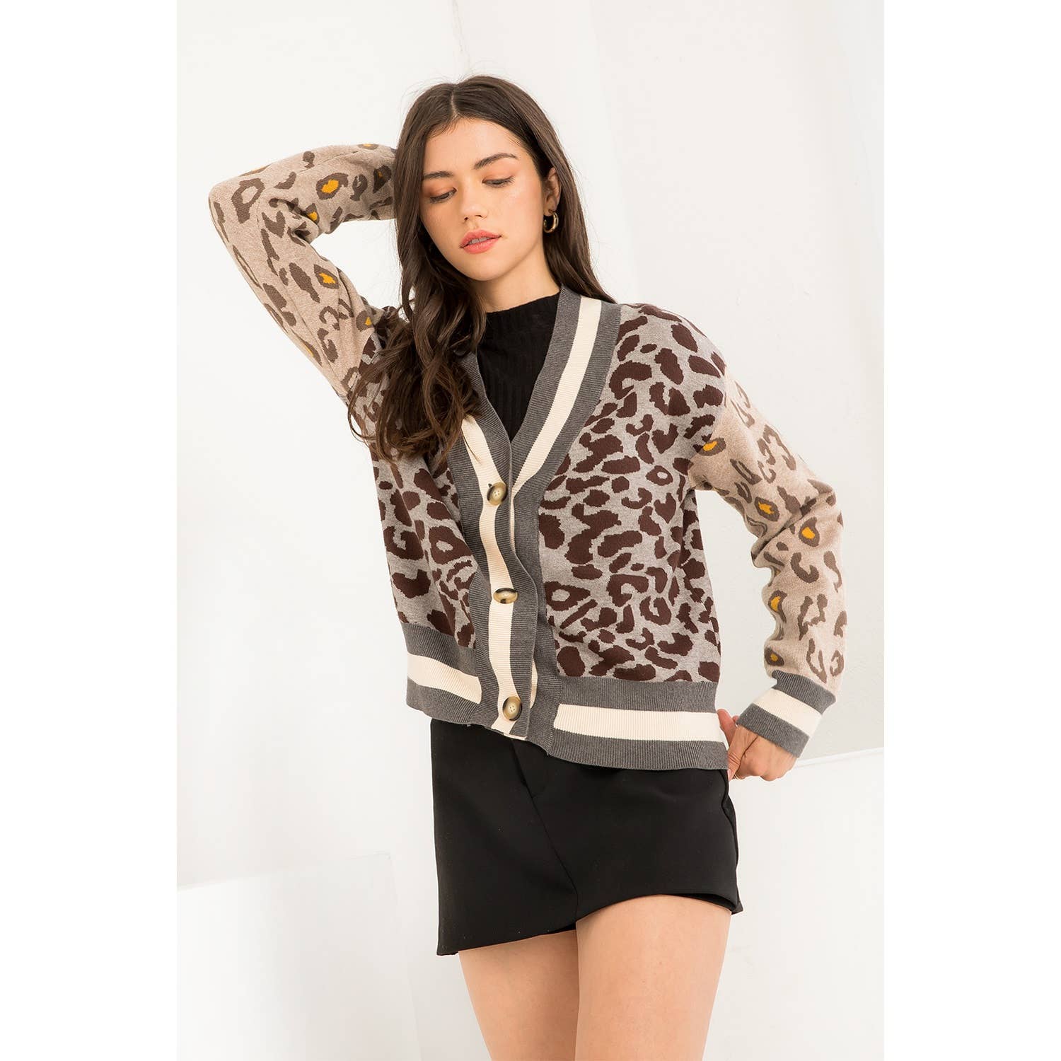 THML Leopard Cardigan: BROWN