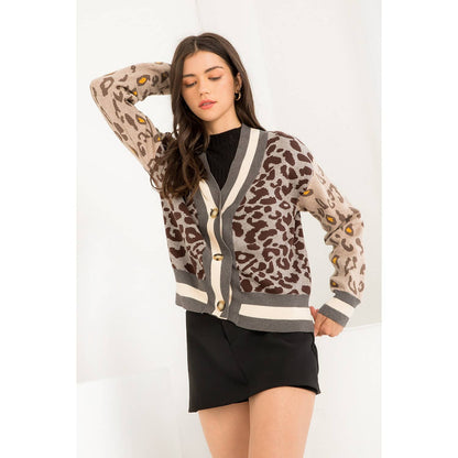 THML Leopard Cardigan: BROWN