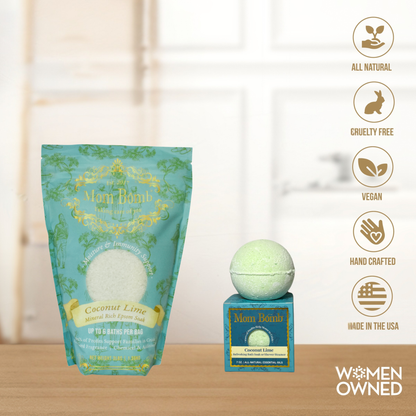 Coconut Lime Duo – 3 lb Bath Salt + 7 oz Bath Bomb / Shower Steamer