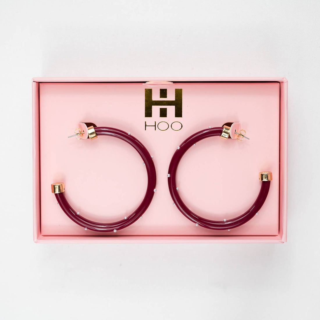 Lightweight Large Hoop Earrings - Maroon with Pearls