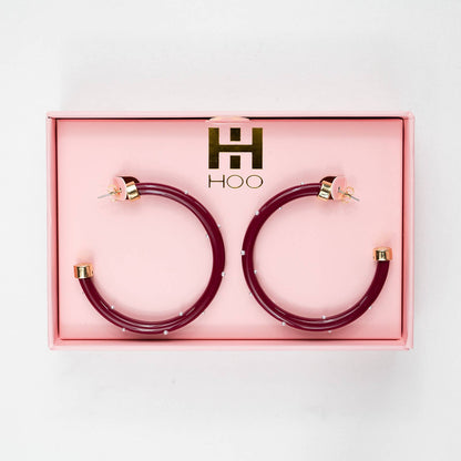 Lightweight Large Hoop Earrings - Maroon with Pearls