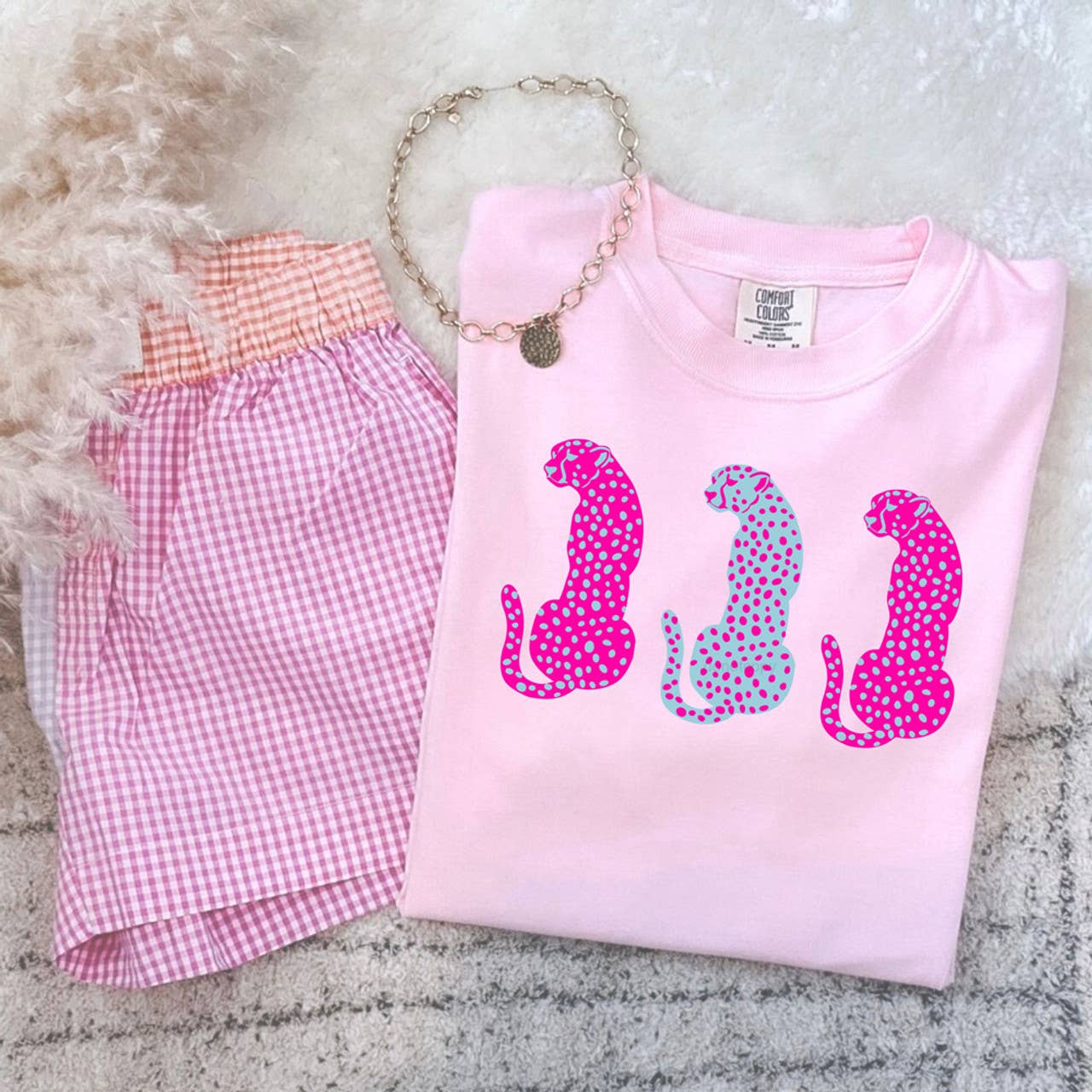 Pink/Blue Cheetahs Tee: S