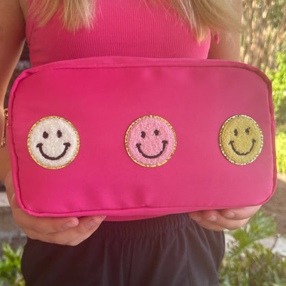 Cosmetic or Toiletry Bag with Varsity Letter Patches: Black with GLAM