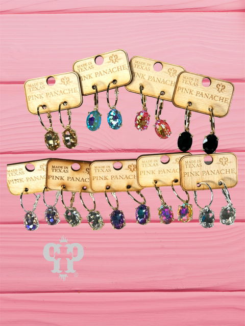 Oval rhinestone earring E103: Pink