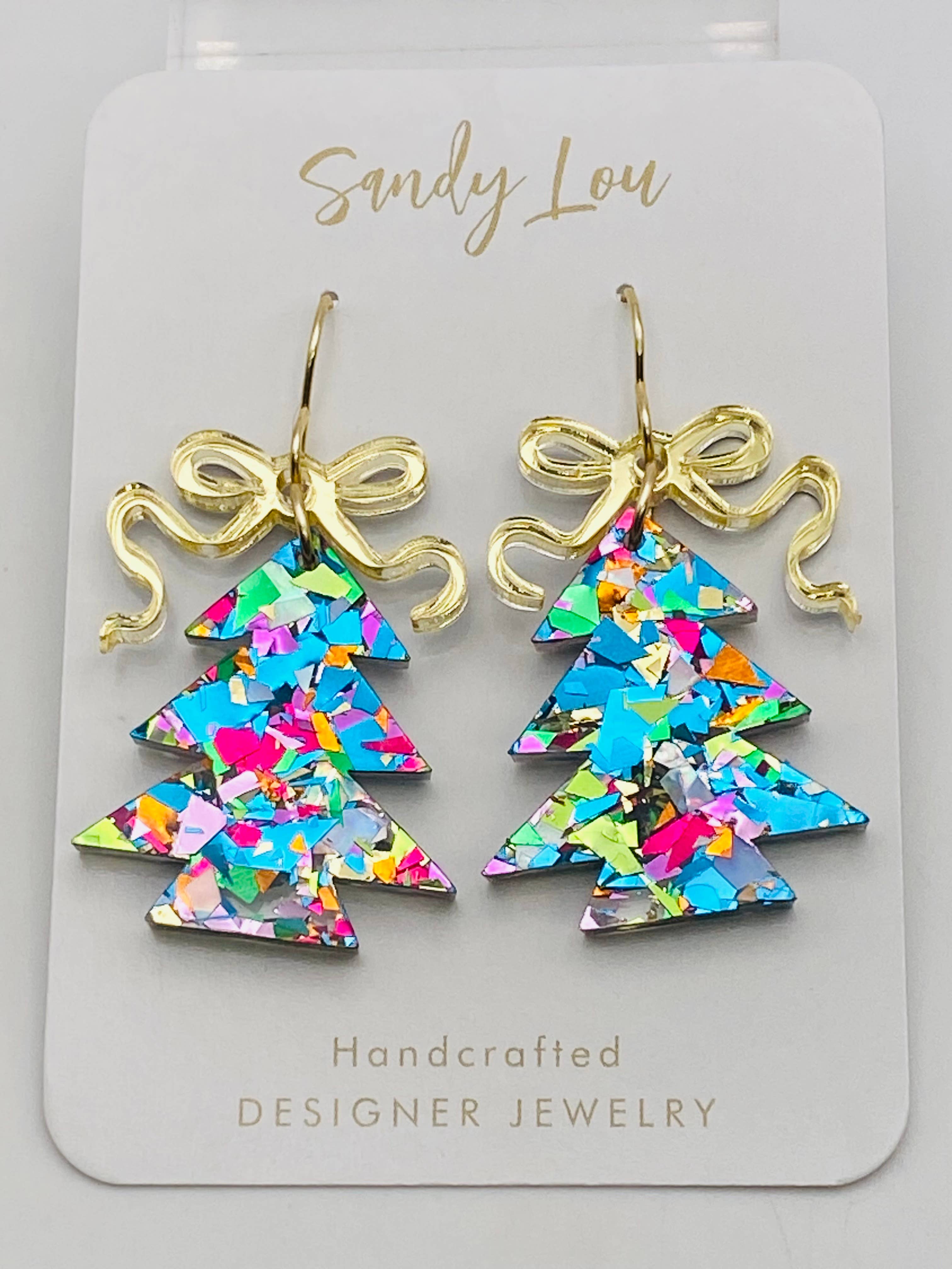 Merry Confetti Tree Earrings Christmas- Teal