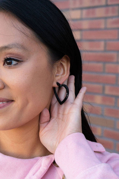 Heart Hoops - Black // Valentine&