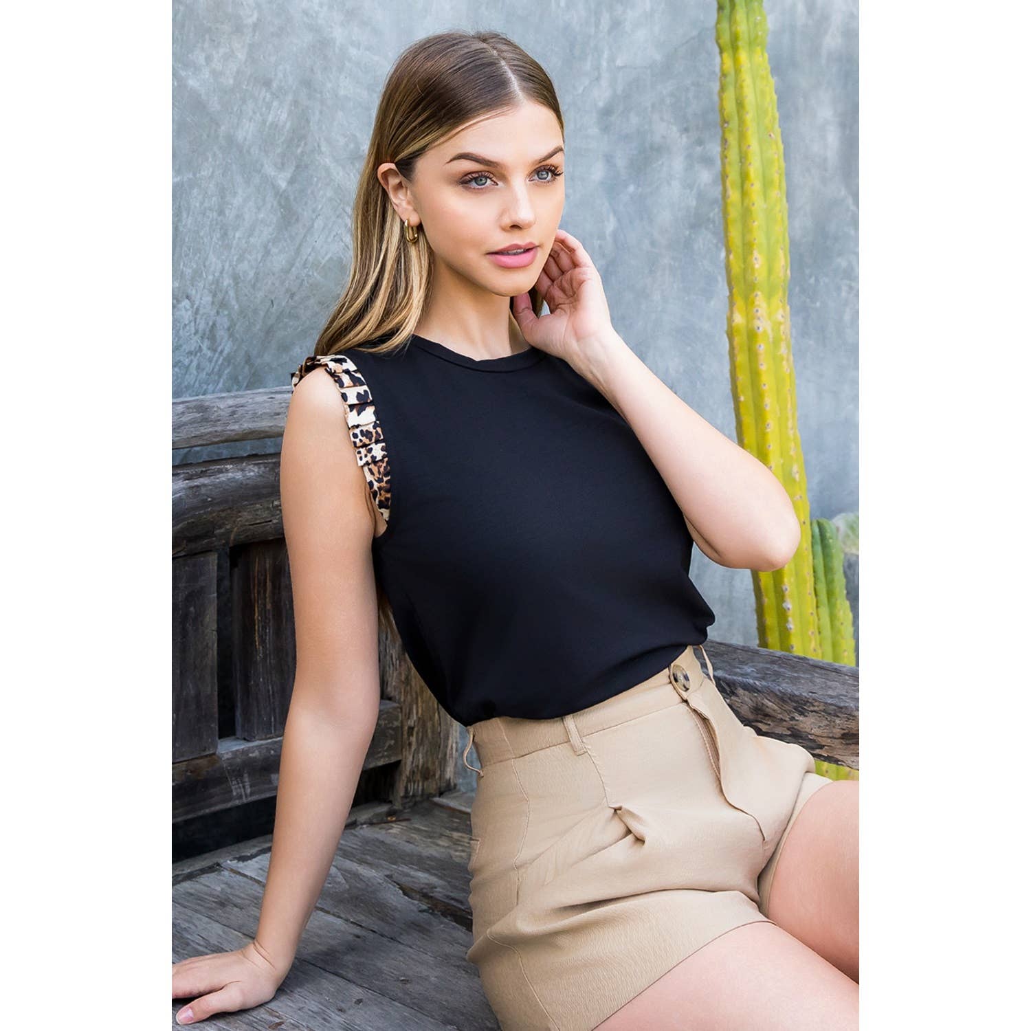 Knit Sleeveless Top: BLACK / XS-S-M-L(1-2-2-1)