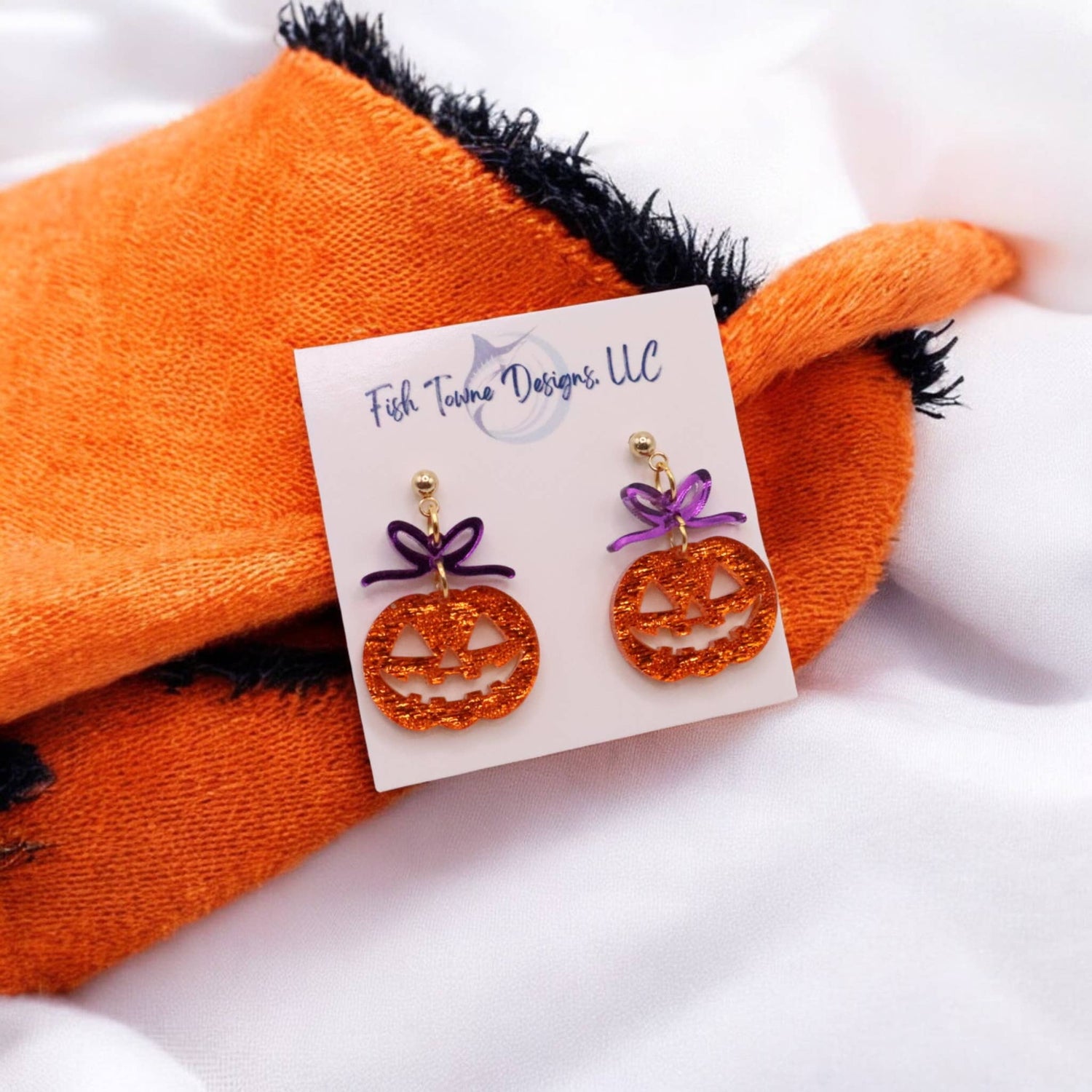 Halloween Pumpkin Acrylic Earrings - Jack-o-lantern Earrings